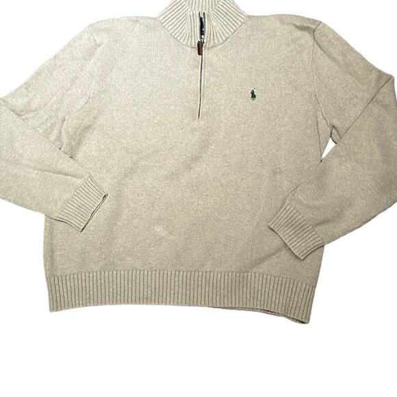 Polo Ralph Lauren Mens XXL Oatmeal Long Sleeve Cotton Quarter Zip Sweater - Picture 1 of 9